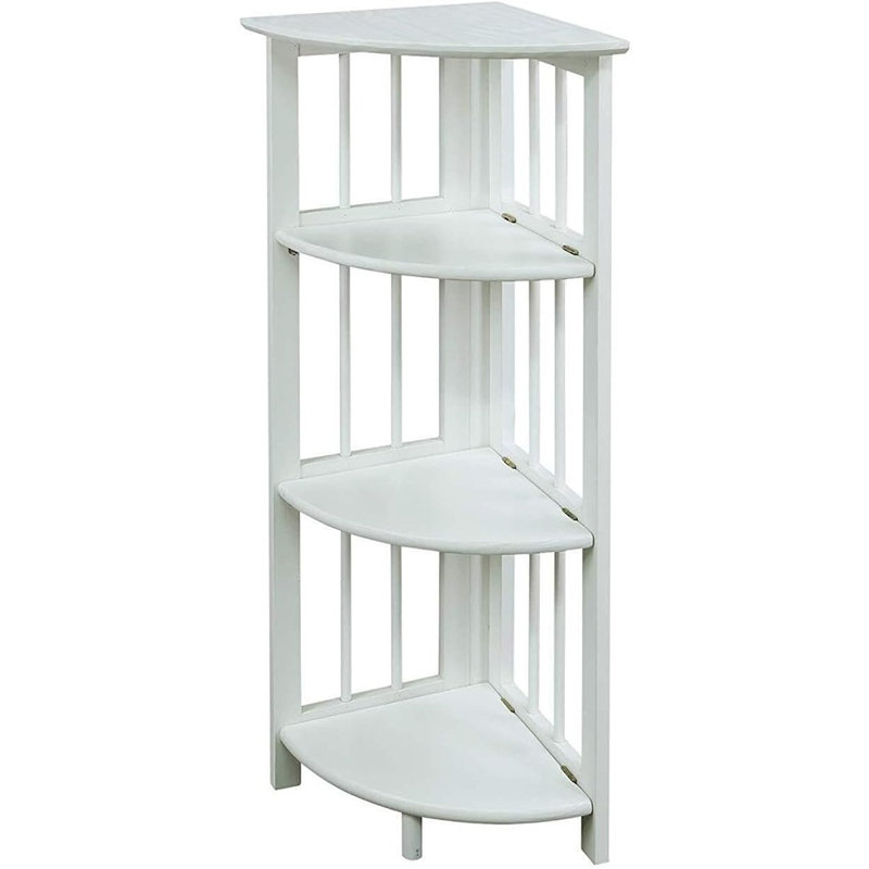 Bibliothèque de coin pliante à 4 tablettes en blanc - étagère de rangement et de présentation polyvalente pour la chambre à coucher, le salon ou le bureau