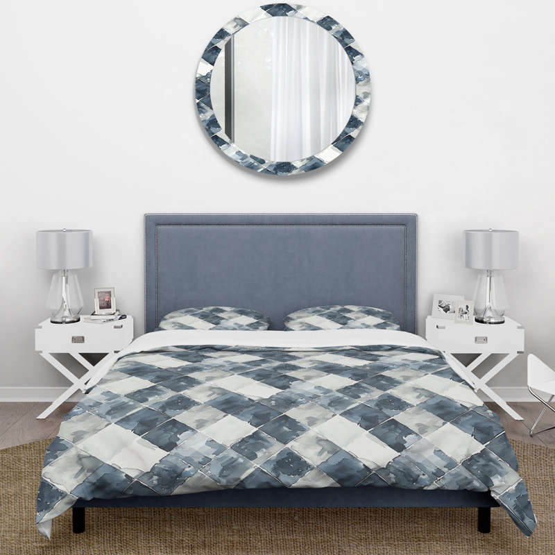 Ensemble de housse de couette White Gingham Print II - Midcentury, Housse de couette très grand + 2 taies décorativ