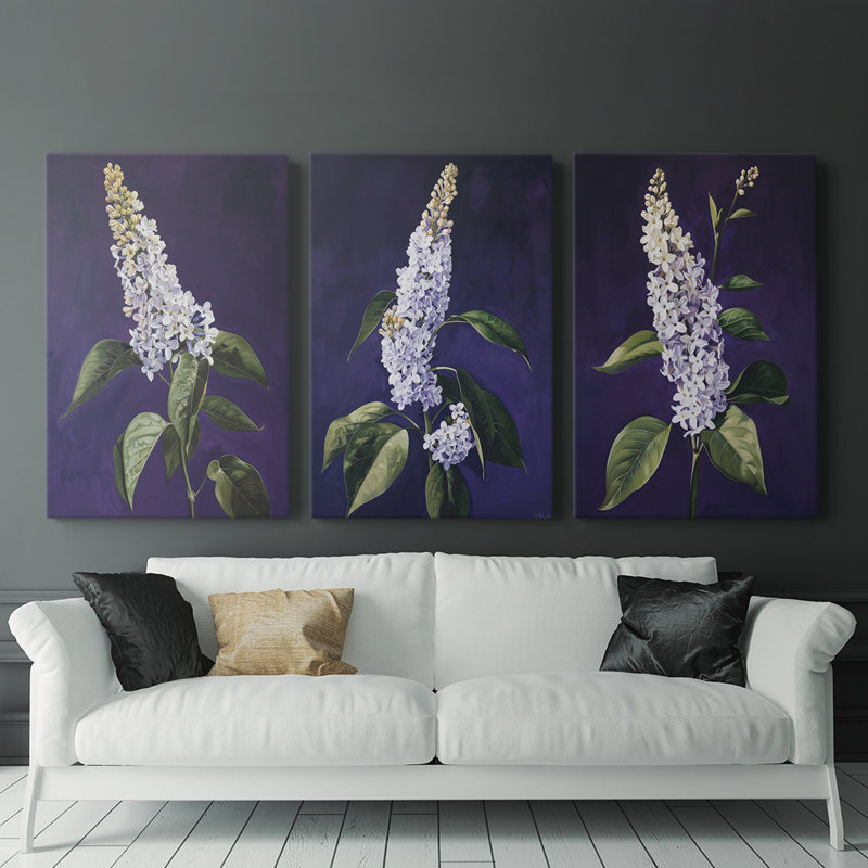 Ensemble de 3 toiles tendues avec châssis Floral Series Series Lxxiii - Prêt à être accroché