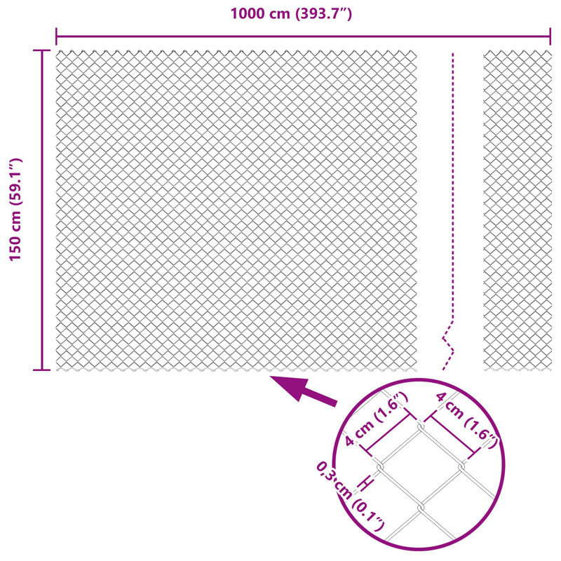 150cm H x 1000cm W Metal Border Fencing