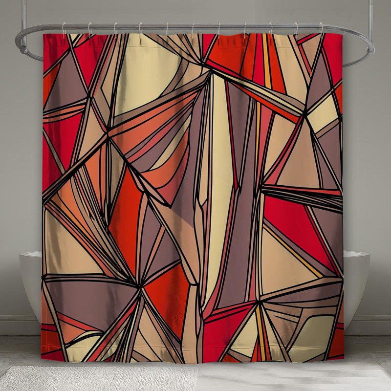 Rideau de douche abstrait - Art Modern Decor, H 84 po x l 70 po, Géométrique rouge