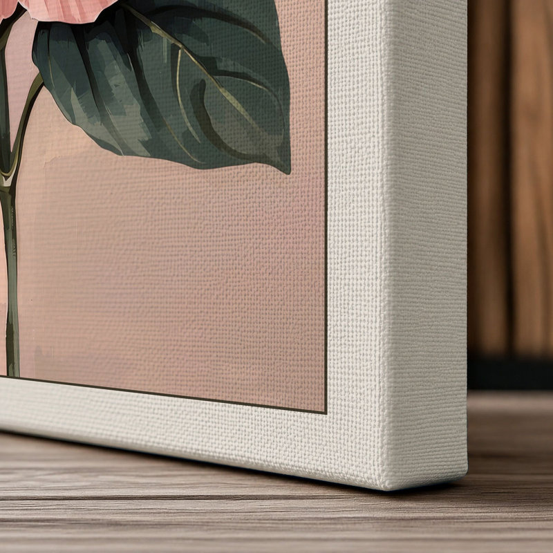 Pink Hibiscus Botanical - Wrapped Canvas, 24x16 - 61.0 x 40.6 cm, Cream Border