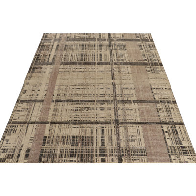 Distressed Abstract Rug In Beige, Brown, Black Striations By Rug & Kilim