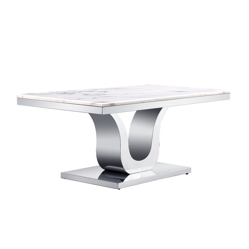 Rectangle Living Room Tea Table, Light Grey Top/ Silver Base