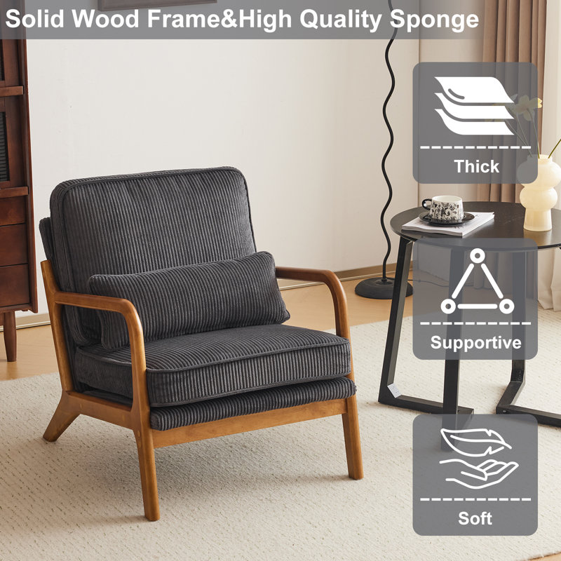 Fauteuil Mid-Century en bois massif Chai, Gris