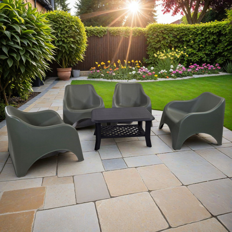 SAVONA Coffee Table with 4 VERONA RELAX Chairs Set Aqua Blue, Green