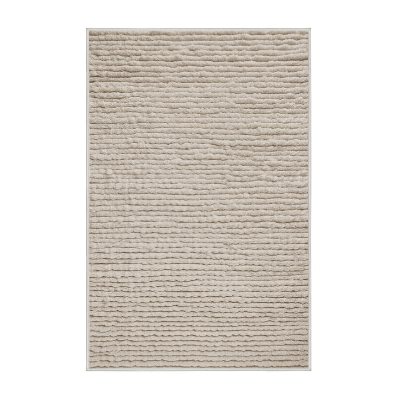 Machine Washable Solid Beige Area Rug, Rectangle 3' x 5'