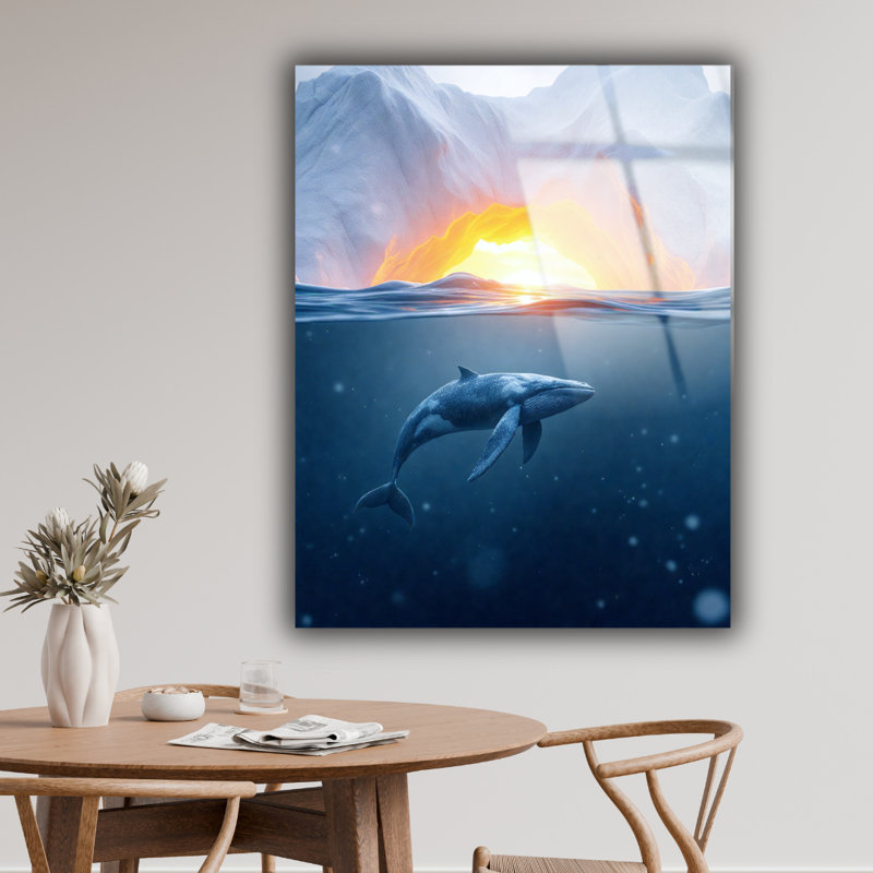 Art mural baleine en verre trempé nautique et côtier, H 20 po x l 16 po