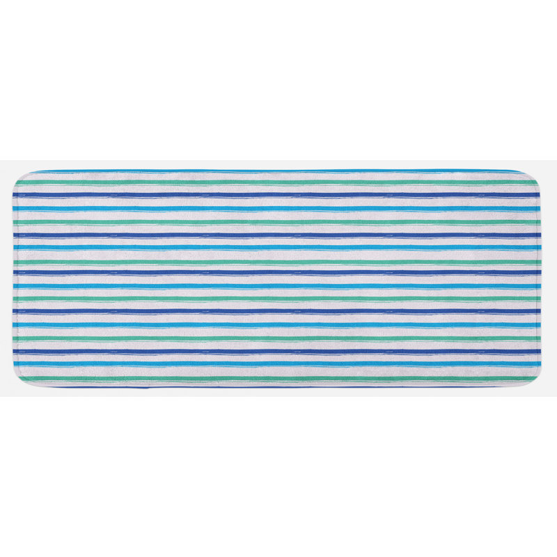 Tapis de cuisine en mousse de mer bleu royal de style minimaliste brushstroke lines in multitons modern