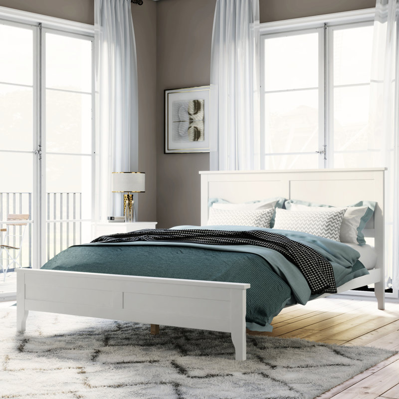 Modern Solid Wood Platform Bed, Full / Double, White