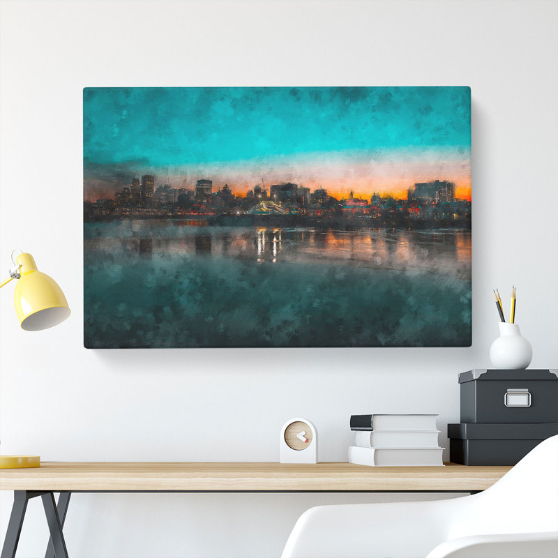 Sketch Of The Montreal Skyline Painting - Wrapped Canvas Print, 50cm H x 76cm W x 3cm D