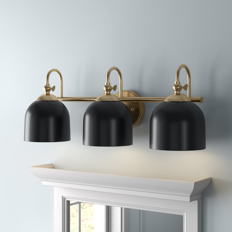 Éclairage pour salle de bain 3 lumières à abat-jour en métal Anitra, Laiton rétro / noir