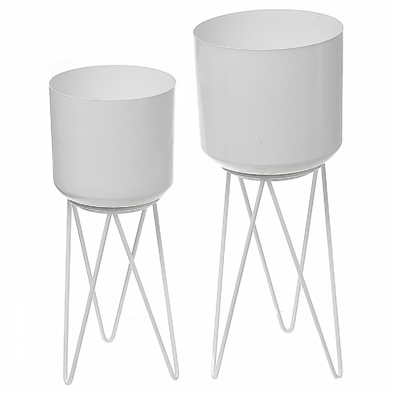 Jardinières avec trépied, blanc, ensemble de 2, Blanc
