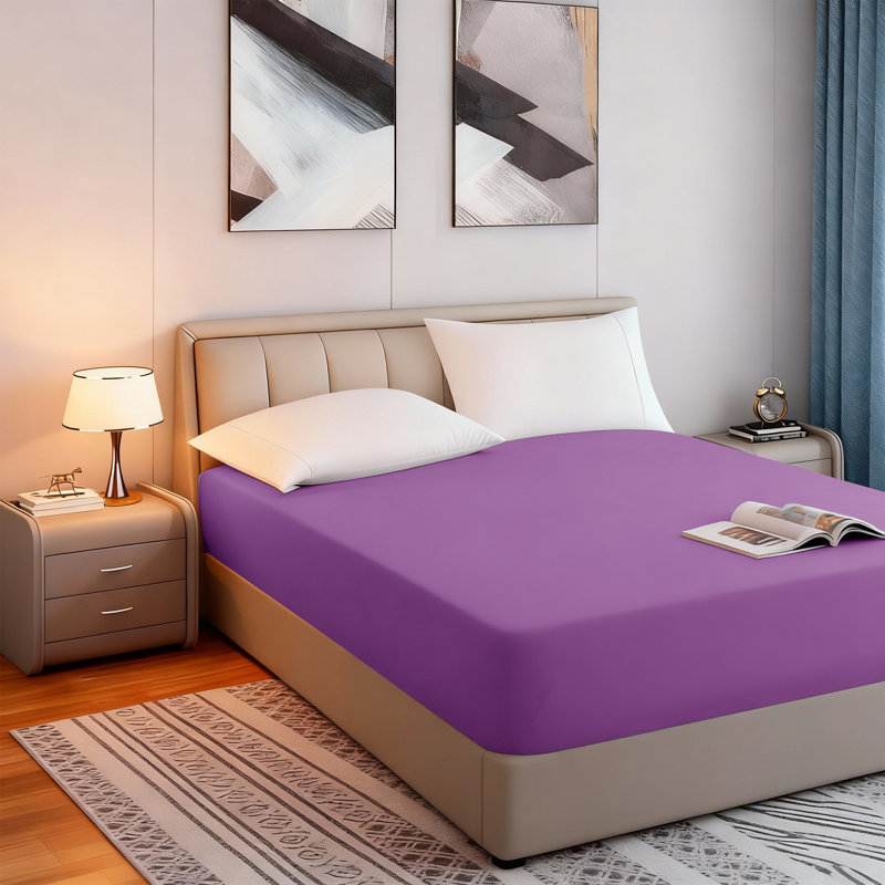 Tanvish Luxury Microfiber Fitted Sheet - 40 cm Deep Pocket, Ultra-Soft - Wrinkle-Free and Easy Care, Super King (6'), Purple