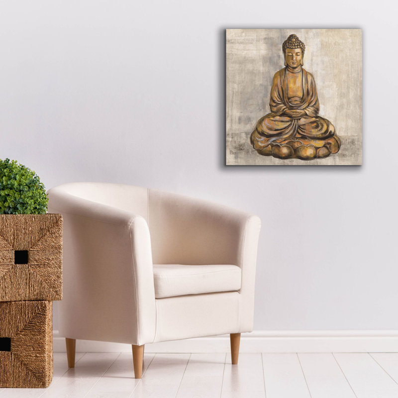 "Bouddha en bronze" Epic Graffiti par Silvia Vassileva, art mural sur toile, 26 po x 26 po, H 26 po x l 26 po