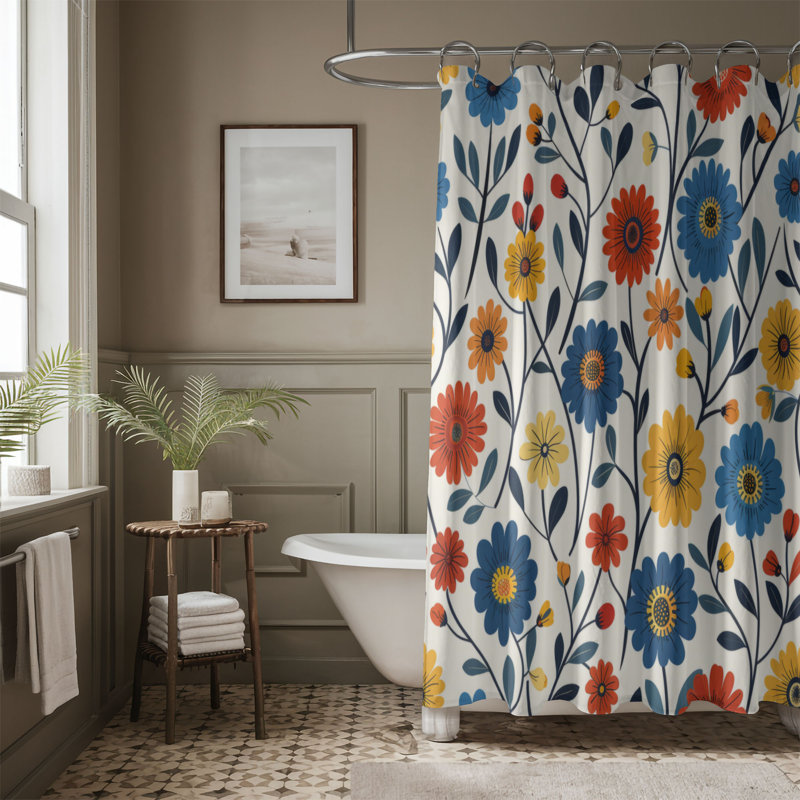 Circular Blooms - Premium Shower Curtain, 74"H x 71"W
