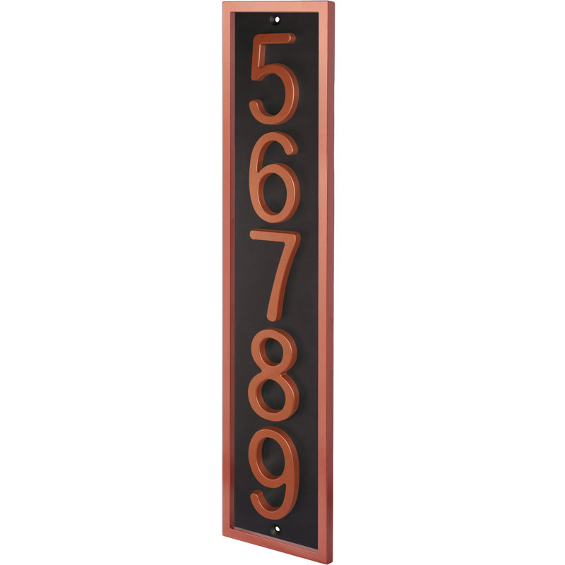 Plaque d'adresse verticale encadrée en aluminium Royal Shade - numéros de maison personnalisés à 3/4 chiffres pour des espaces intérieurs et extérieurs élégants
