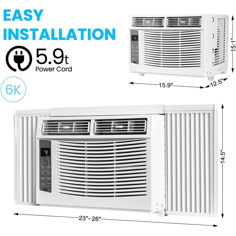 Climatiseur de fenêtre 6000 BTU - Fonctionnement silencieux à 50 dB, refroidit jusqu'à 250 pieds carrés