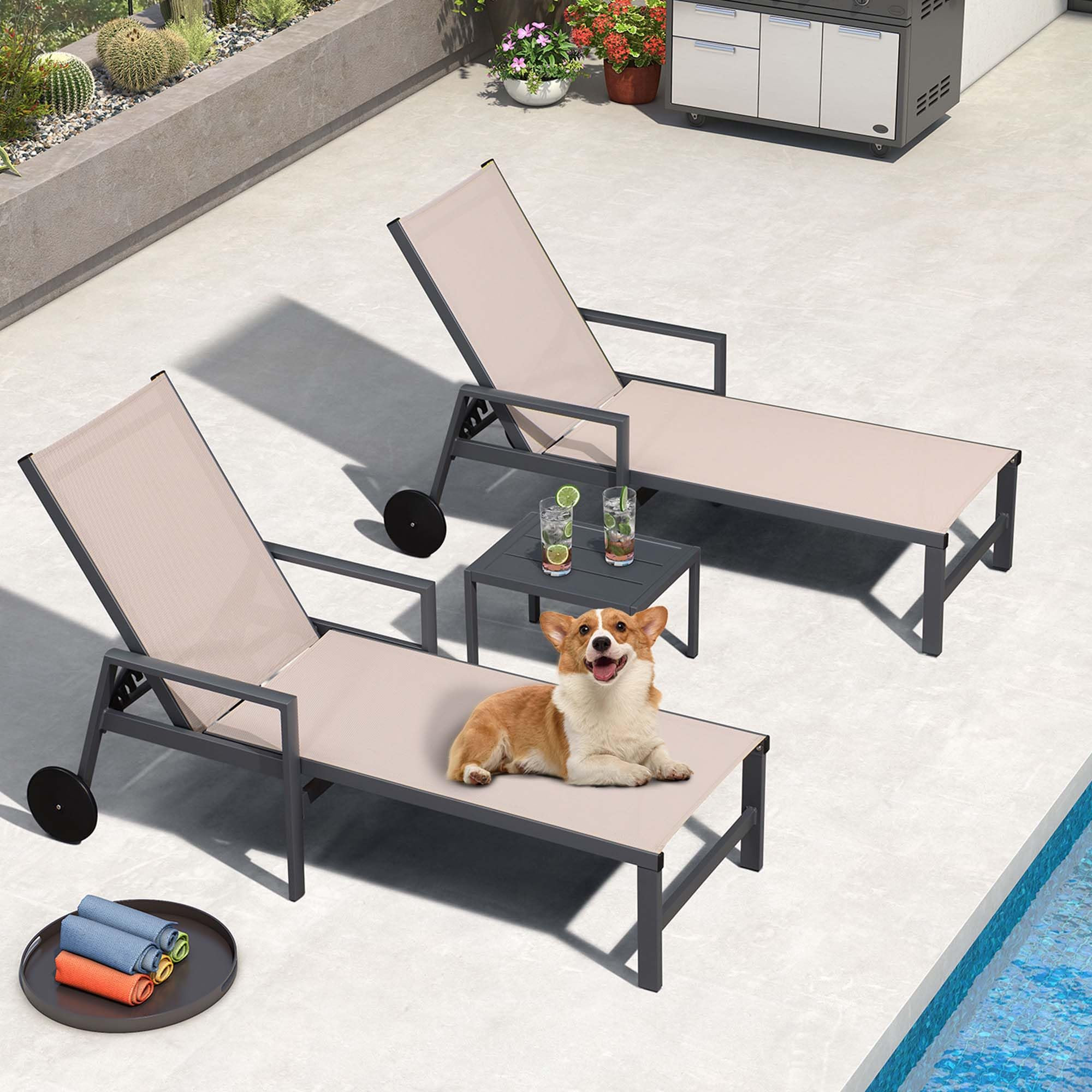 Latitude Run® Outdoor Chaise Lounge Set Of 2 Aluminum Patio Chaise ...