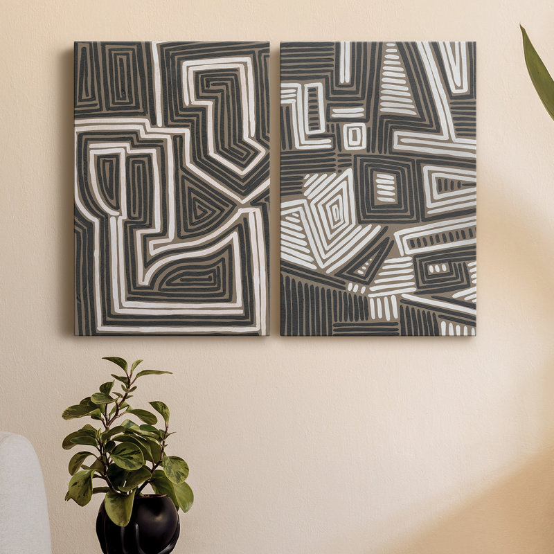 Abstrait labyrinthe I, toile tendue avec châssis de qualité supérieure - prête à être accrochée, H 27 po x l 32 po x P 1 po