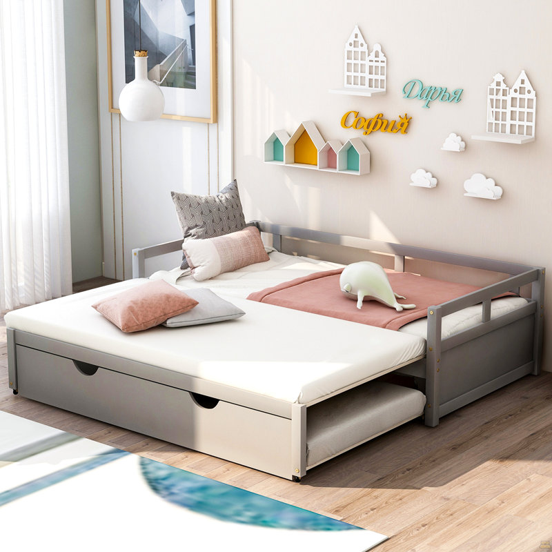 Extending Daybed With Trundle, Wooden Daybed With Trundle, Gray