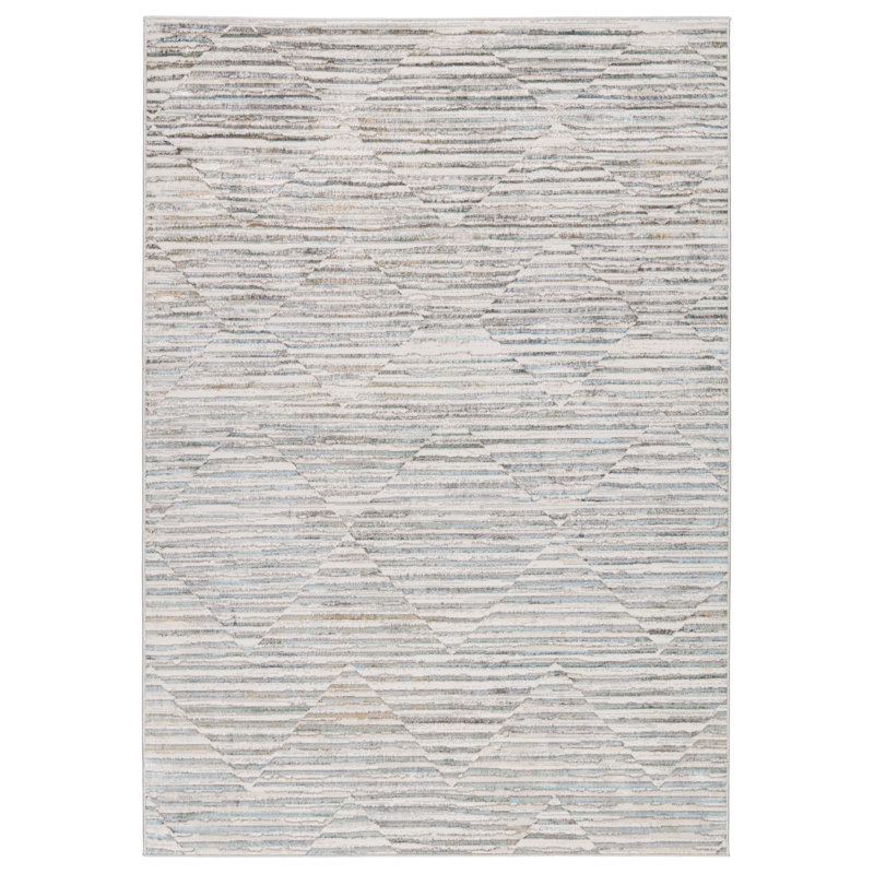 Tapis rayé gris / bleu clair Maranto, Rectangle 9 pi 3 po x 12 pi