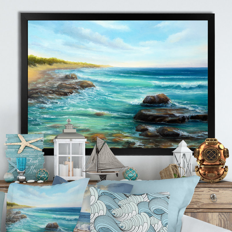 Wild Blue Ocean Waves XX - reproduction d'art sur toile, H 24 po x l 36 po x P 1 po, Cadre photo noir