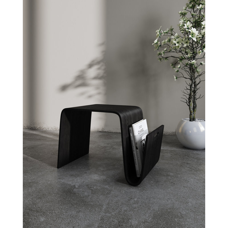 Brookside Mid-Century Modern End Table with Curved Magazine Storage Shelf in Black, Black