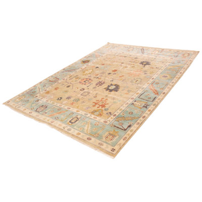 Tapis kaki moderne en laine noué à la main 9 pi 9 po x 13 pi 6 po