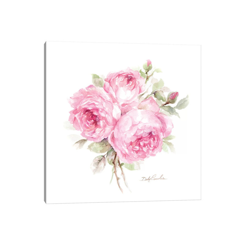 Roses anglaises par Debi coules-reproduction d’art, Pas de tapis, H 26 po x l 26 po x P 1,5 po, Toile tendue