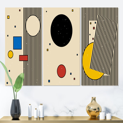 Minimal Colorful Circular Geometrics II - ensemble d'art moderne Mid-Century de 3 pièces