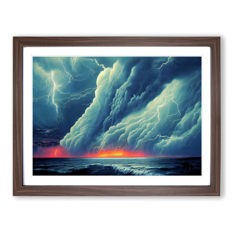 Enviable Ocean Thunderstorm - Single Picture Frame Print, 25cm H x 34cm W, Walnut