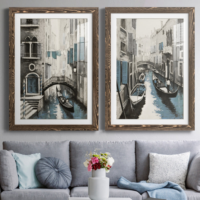 Venise I - ensemble de 2 reproductions d'art, Blanc, H 37,5 po x l 55 po x P 1,5 po, Papier, cadre noyer
