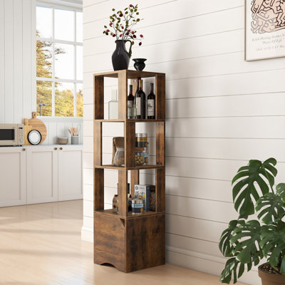 Tall Narrow Storage Tower with Enclosed Bottom Cabinet, Modern Vertical Bookshelf Open Display Rack, Space Saving Organizer Unit for Living Room Bathroom Adult Home Décor