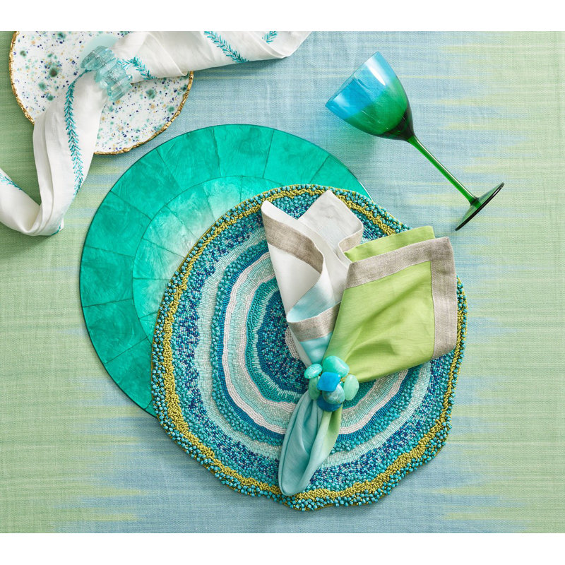 Dip Dye Linen Napkin, Blue/Green