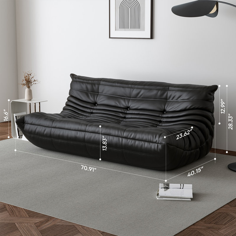 Armless Microfiber Leather 3-Seat Bean Bag Sofa