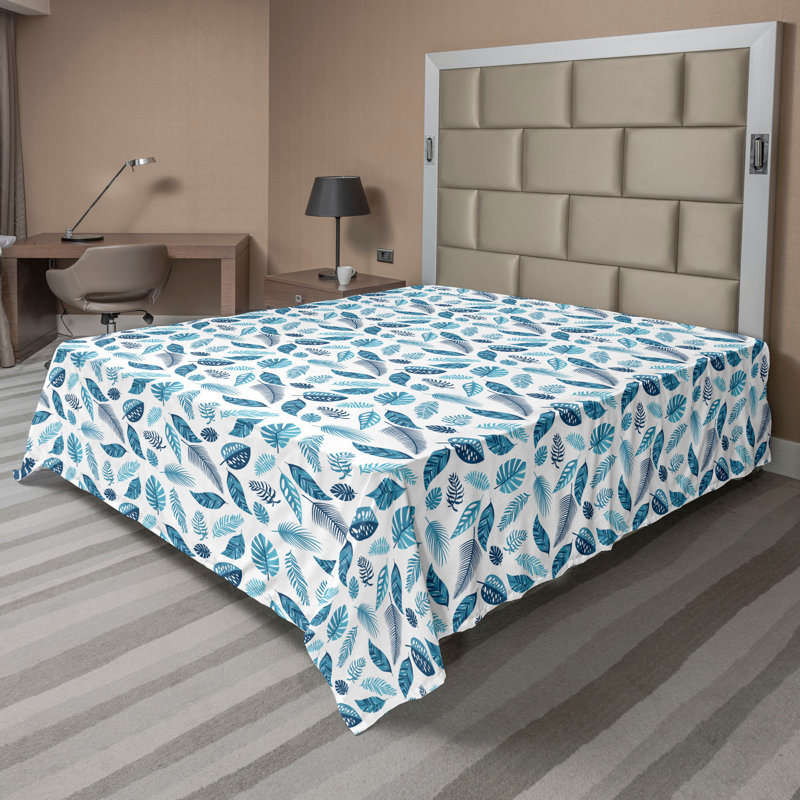 Drap plat moderne de style bohème Ambesonne, Bleu mer / motif floral lavande foncé, Full Flat Sheet