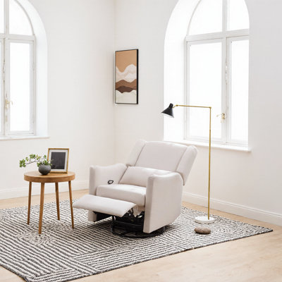 Fauteuil inclinable berçant de luxe en molleton pivotant: fauteuil de chambre de bébé à 3 positions avec mouvement à 360 °