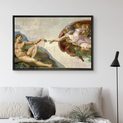 Famous Artwork " IDE4WALL Framed Canvas Print Wall Art Michelangelo's Creation of Adam Decorative Historic Oil Painting Fine Art Traditional Scenic Colorful Ultra for Living Room, Bedroom, Office " by Michelangelo Oil Painting