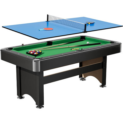 6-Foot Pool & Ping Pong Table Combo – 2-in-1 Multi-Game Table with Accessories, Durable Structure for Family Recreation & Game Rooms