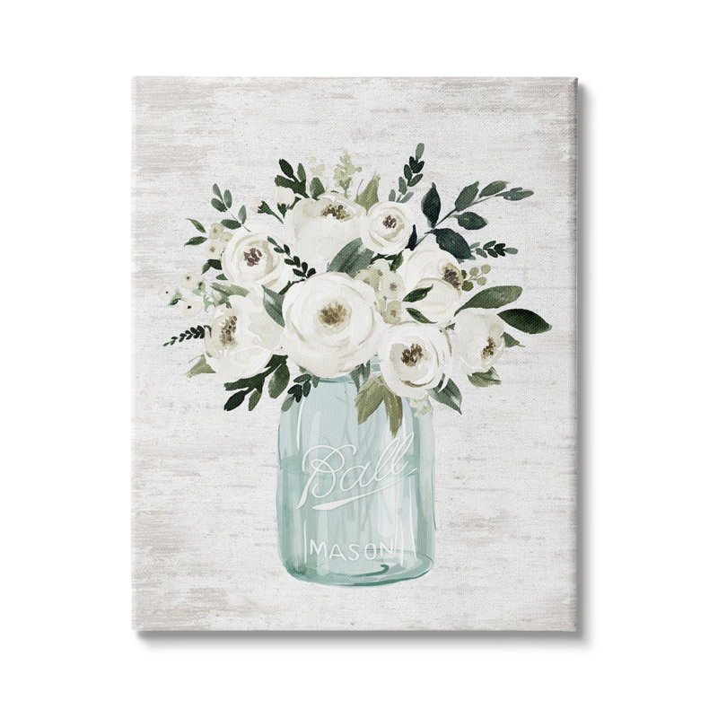Art floral sur toile tendue XXL blanc avec bouquet floral, H 40 po x l 30 po, Plaque de bois
