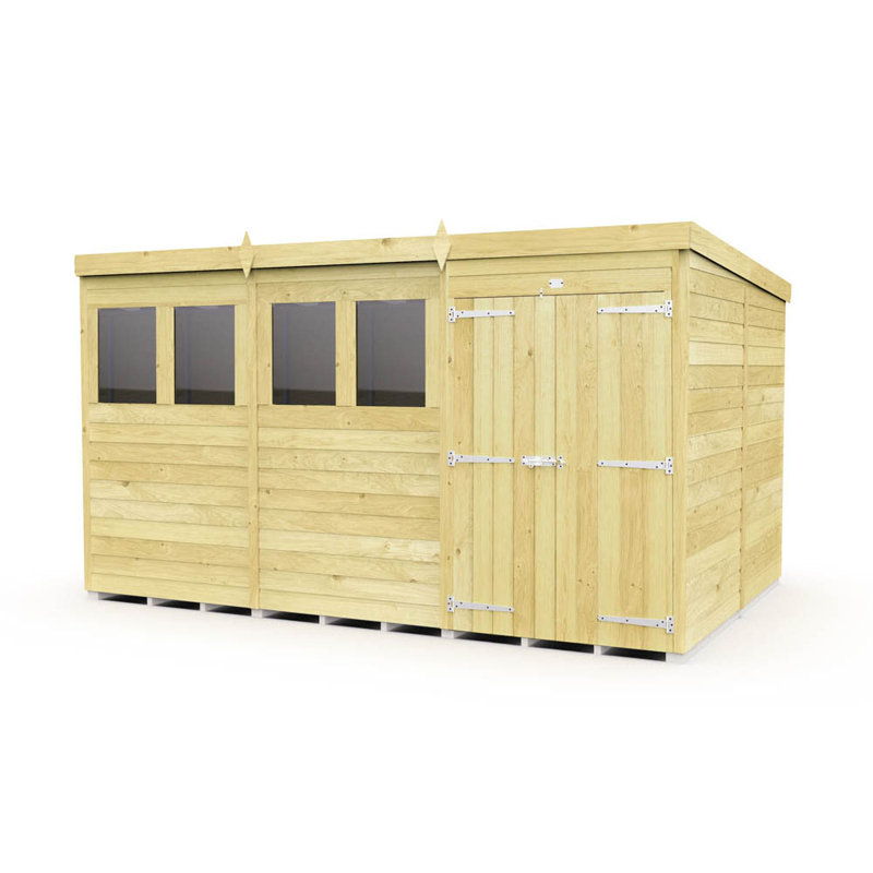 12ft x 8ft Pent Shed - Double Door with Windows