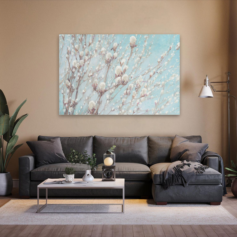 Au début du printemps - art floral de branches bleues, H 40 po x l 60 po