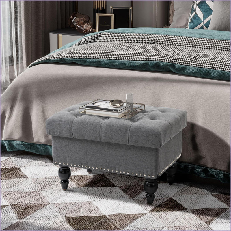 Repose-pieds de salon avec repose-pieds gris ardoise capitonné classique de 25 po | Bois | Noir