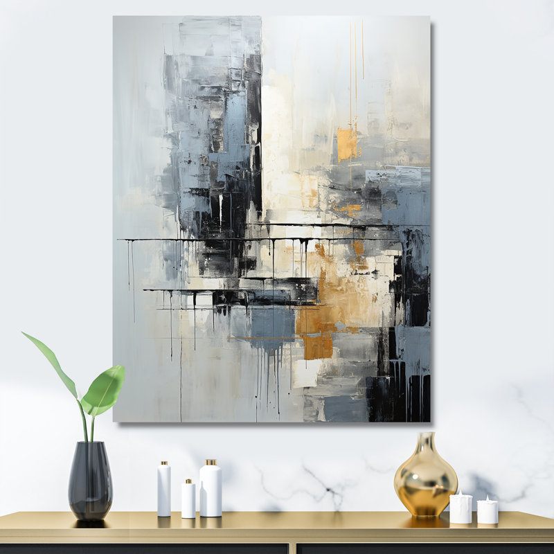 Gris et blanc, paysage urbain abstrait 2 - Collages abstraits, art mural, H 40 po x l 30 po x P 1,5 po, Toile tendue
