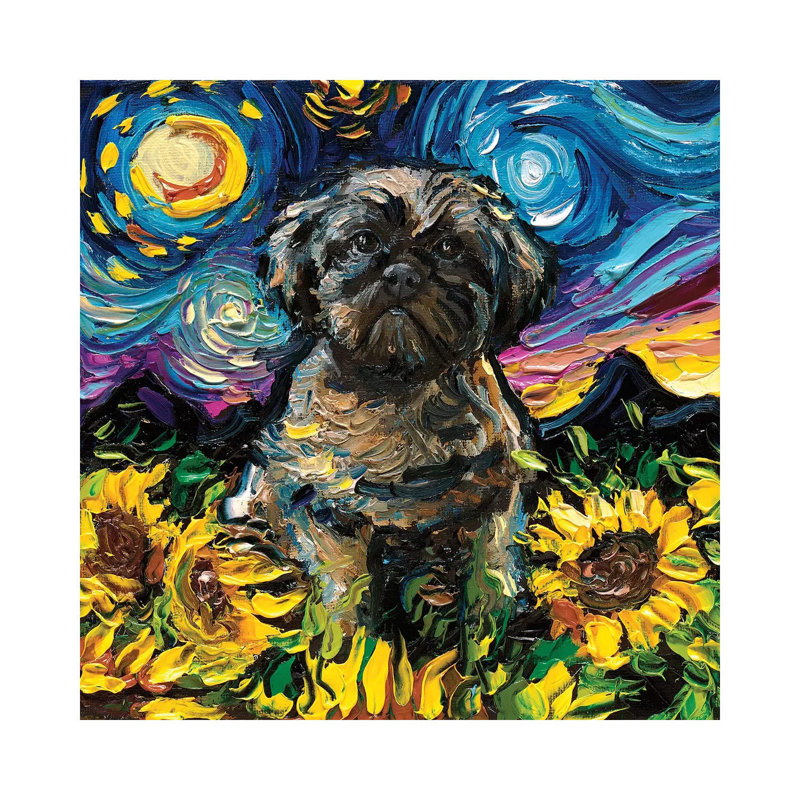 Reproduction d’art, « Shih Tzu Night II » par AJA, Toile tendue, Pas de tapis, H 12 po x l 12 po x P 1,5 po