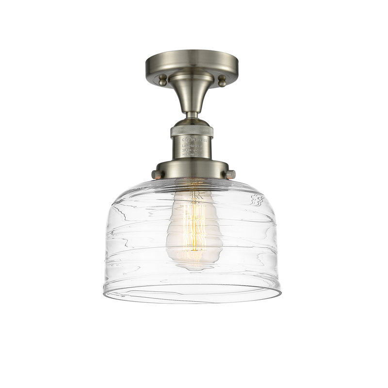 Plafonnier semi-encastré 8 po Bell, Nickel satiné brossé, Ampoule non incluse, Tourbillon déco transparent
