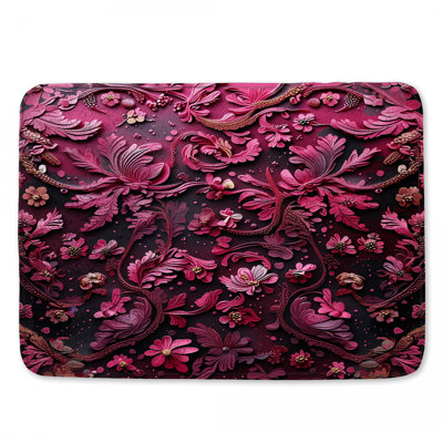 Intricate Pink Floral Motif Bath Mat