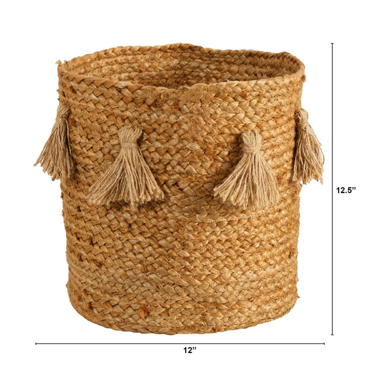 Boho Chic Natural Hand-Woven Jute Basket with Tassels