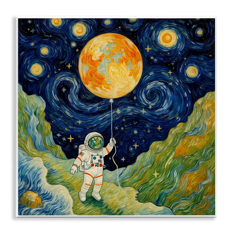 Plaque murale astronaute impressionniste dans l'espace, design par Angie Hawke